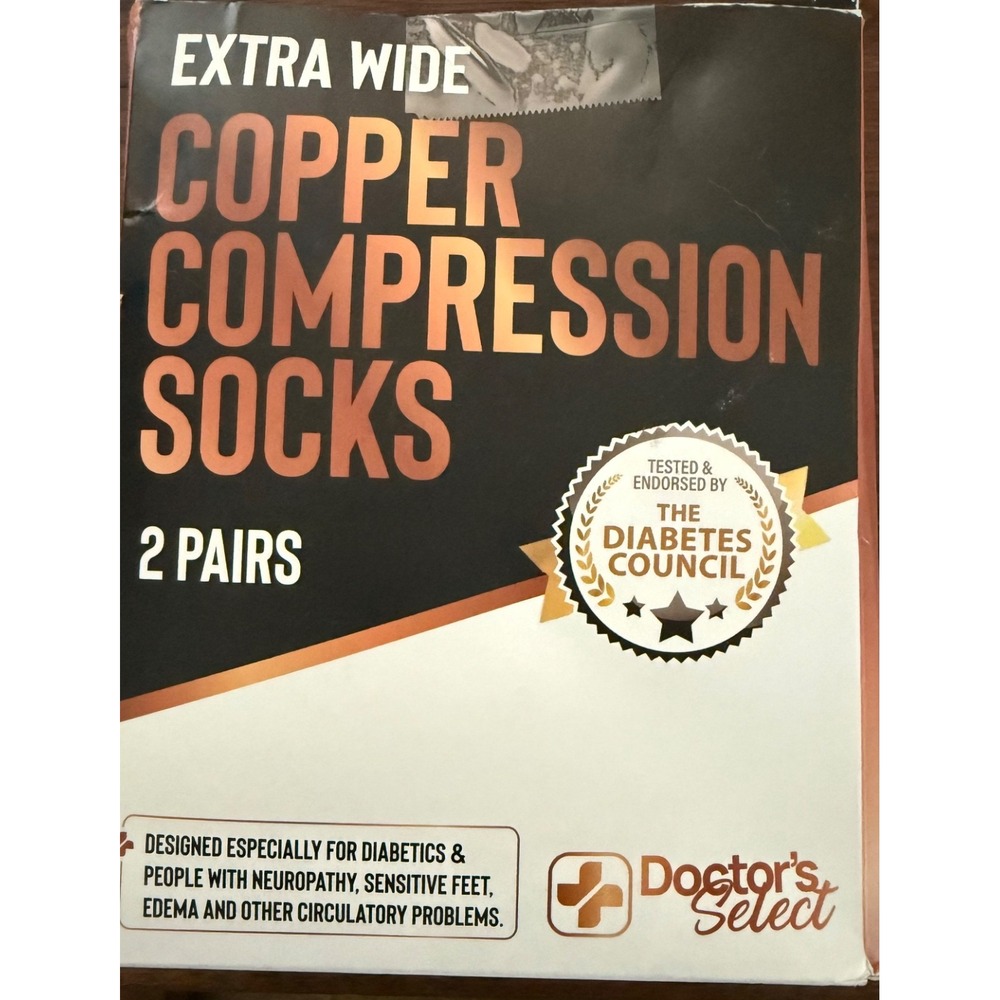 Doctors Select Extra Wide Copper Compression Socks (2 Pair) Black 5X New